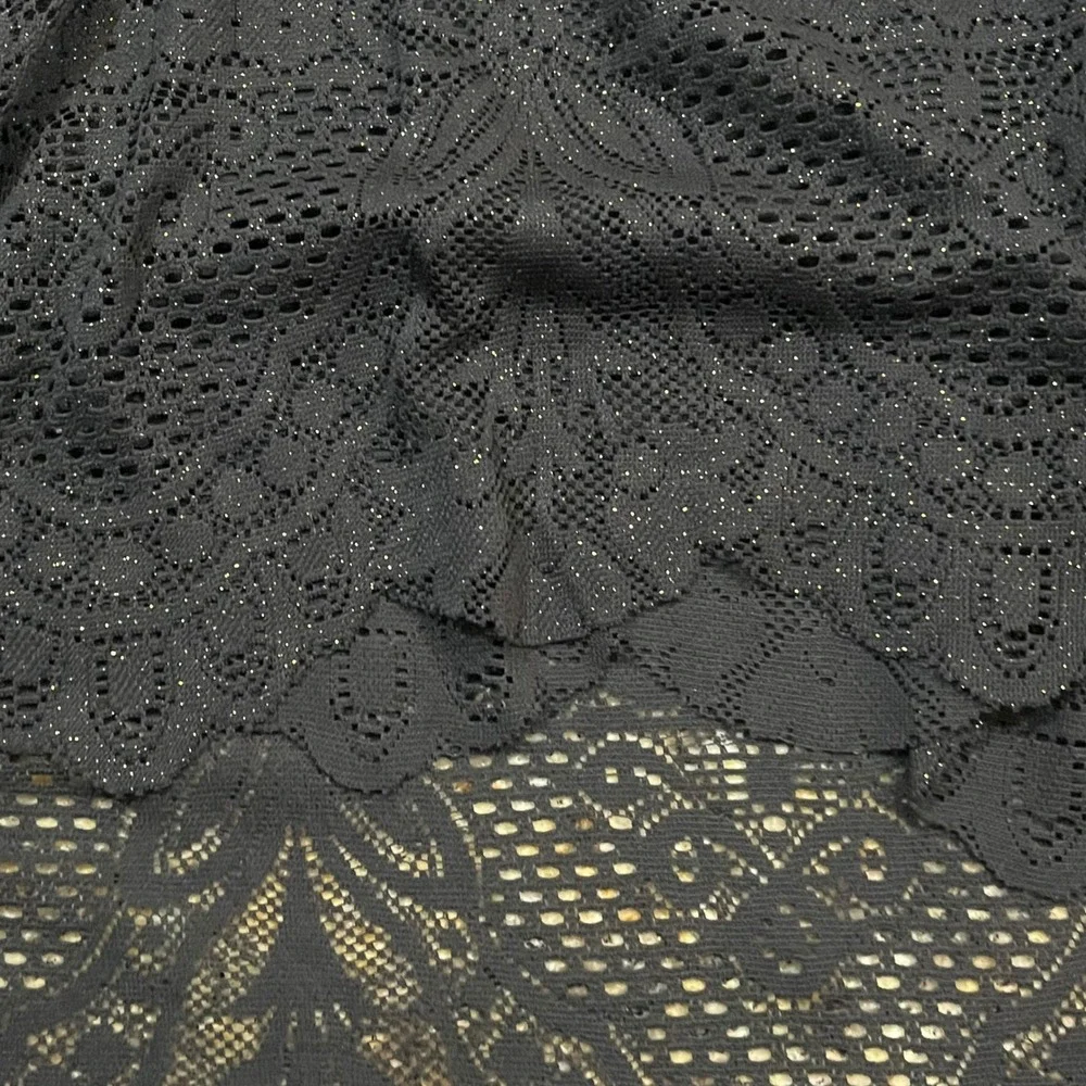 Free People‎ Black Lace High Low Mini Dress Metallic Shimmer Boho V-Neck Size 0